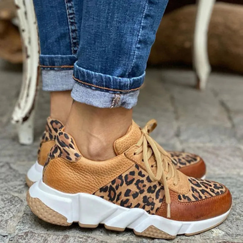 Sage Sneakers | Dames Sneakers met Luipaardprint en Dikke Zool