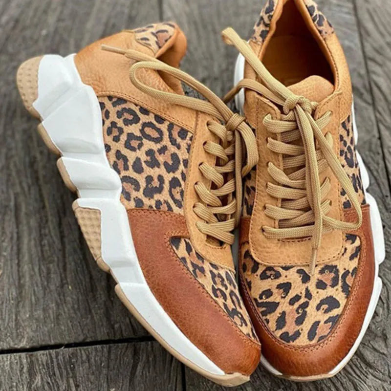 Sage Sneakers | Dames Sneakers met Luipaardprint en Dikke Zool