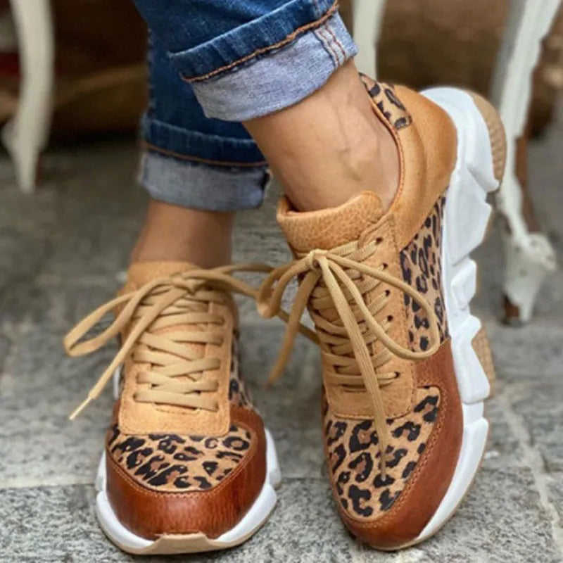 Sage Sneakers | Dames Sneakers met Luipaardprint en Dikke Zool