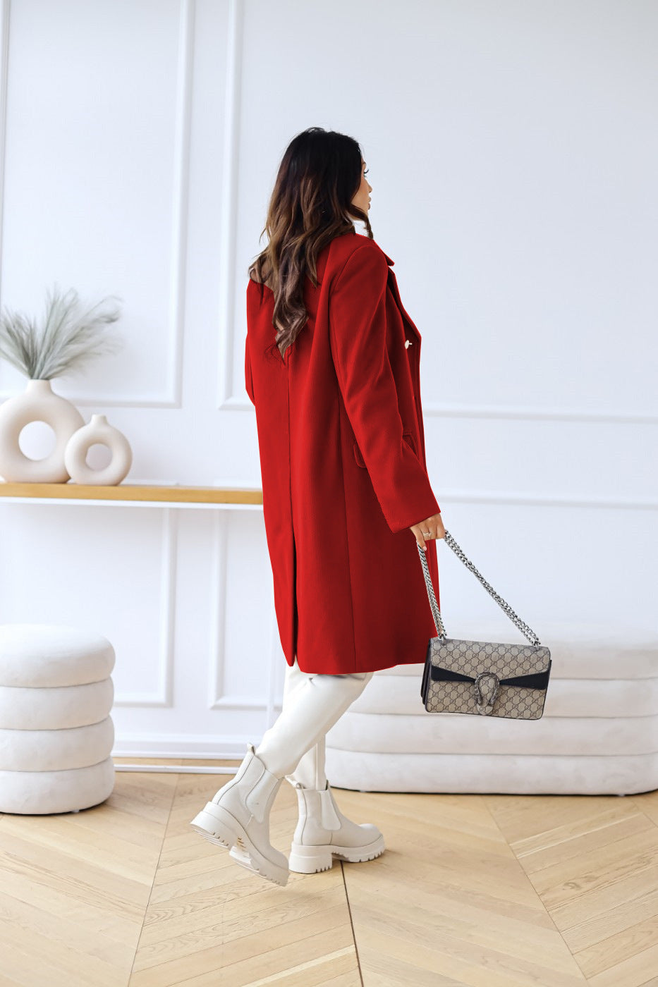 Valeria Jas | Elegante Getailleerde Double-Breasted Half Lange Jas