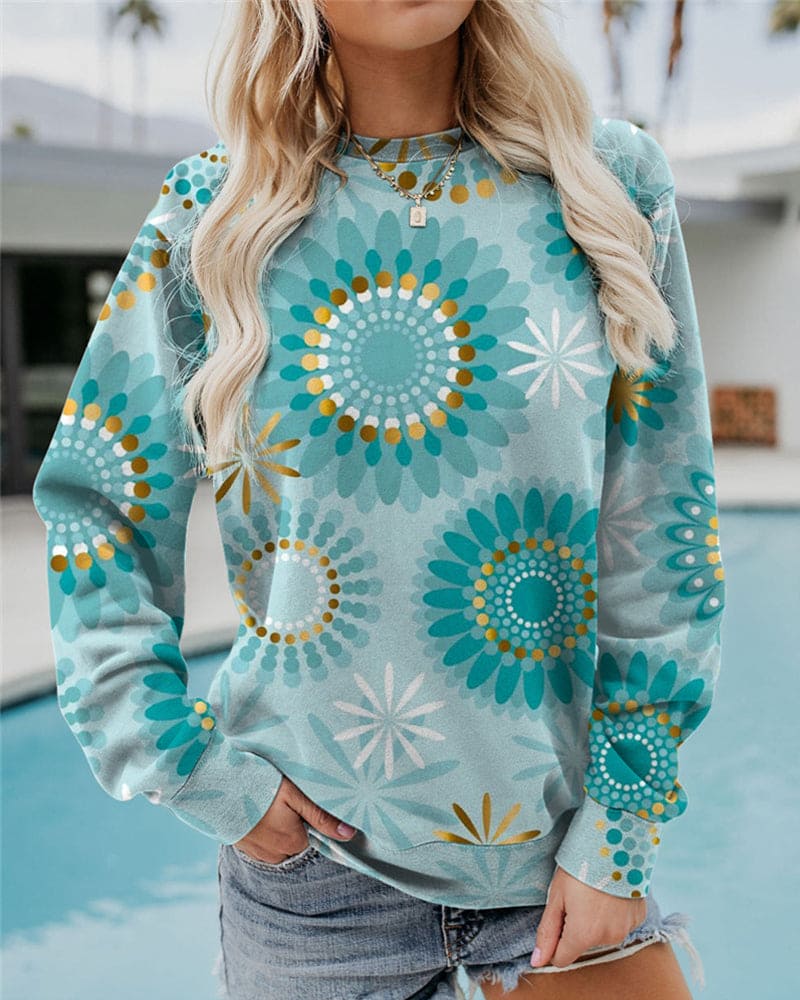 Noa Sweater | Casual Damestrui met Geometrische Print en Losse Pasvorm