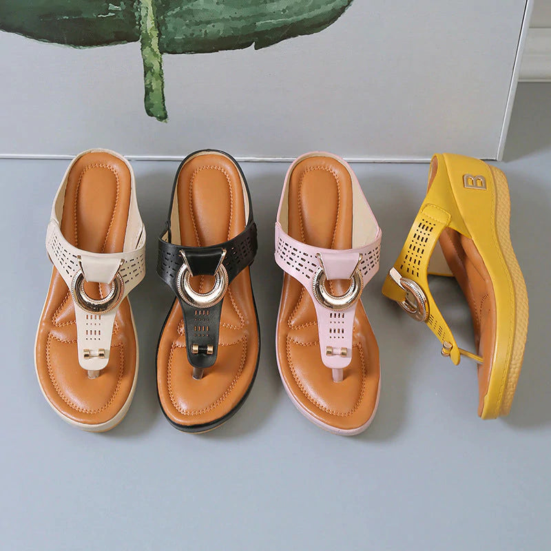 Adelaide Sandalen | Leren Wedge Sandalen met Geheugenschuim en Schokabsorberende Zool