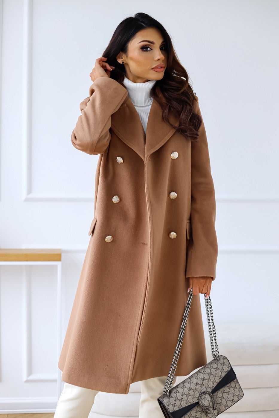 Valeria Jas | Elegante Getailleerde Double-Breasted Half Lange Jas