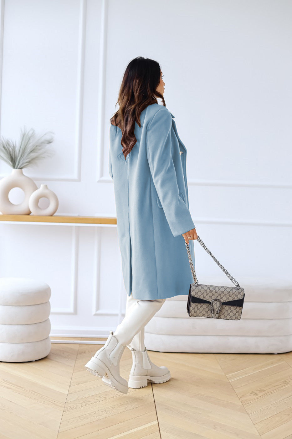 Valeria Jas | Elegante Getailleerde Double-Breasted Half Lange Jas