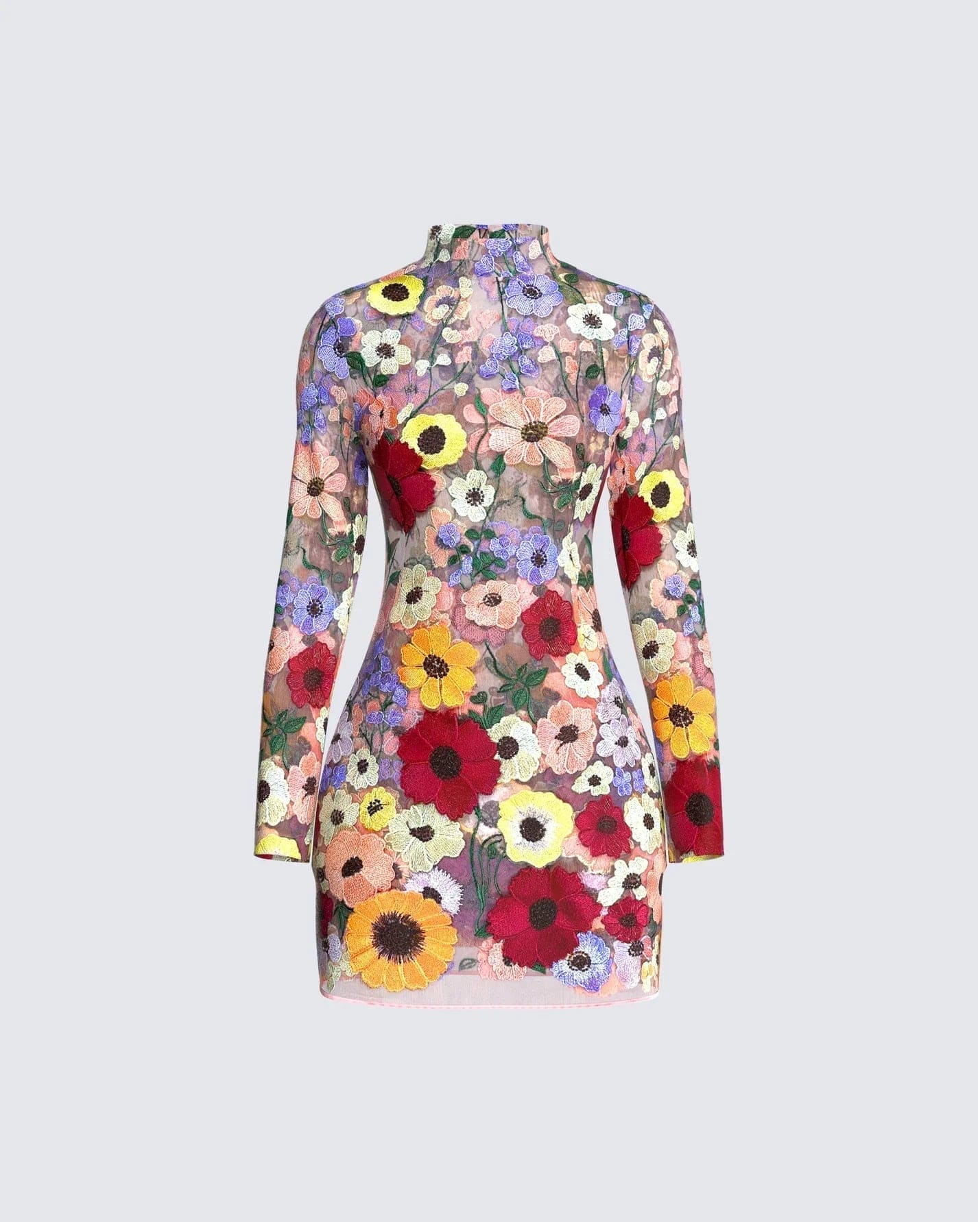 Fiorella Jurk | Bodycon Damesjurk met 3D Bloemenprint en Lange Mouwen