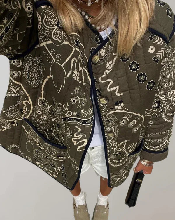 Alana Jas | Zachte Casual Jas met Bloemenprint en Uitlopende Mouwen