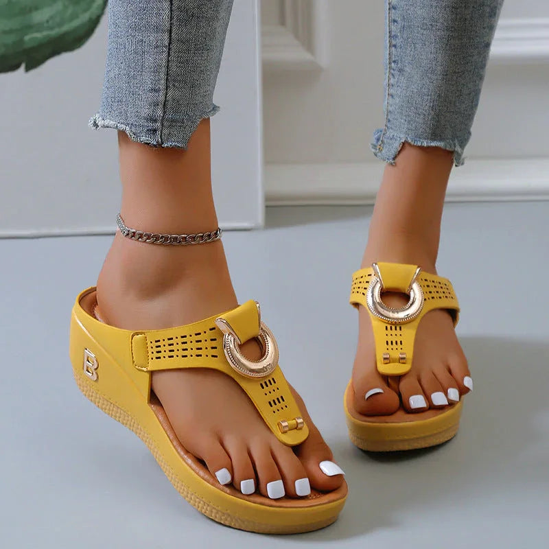 Adelaide Sandalen | Leren Wedge Sandalen met Geheugenschuim en Schokabsorberende Zool