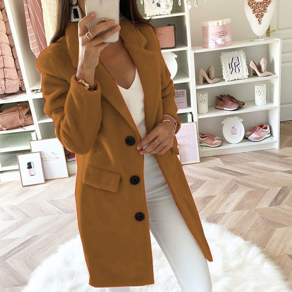 Adelynn Winterjas | Elegante Warme Jas met Kraag en Knoopsluiting