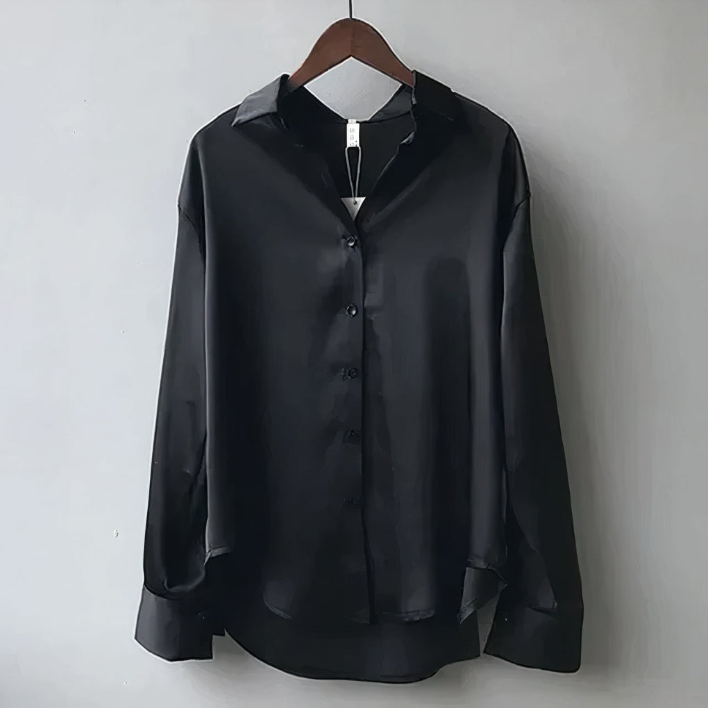 Giulia Satijnen Blouse | Elegante Damesblouse met Rechte Snit en Subtiele Glans