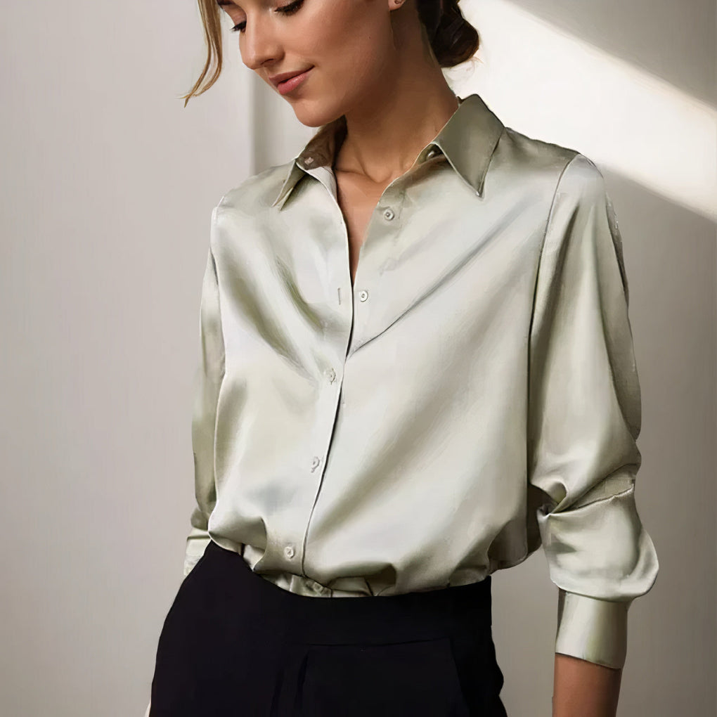 Giulia Satijnen Blouse | Elegante Damesblouse met Rechte Snit en Subtiele Glans