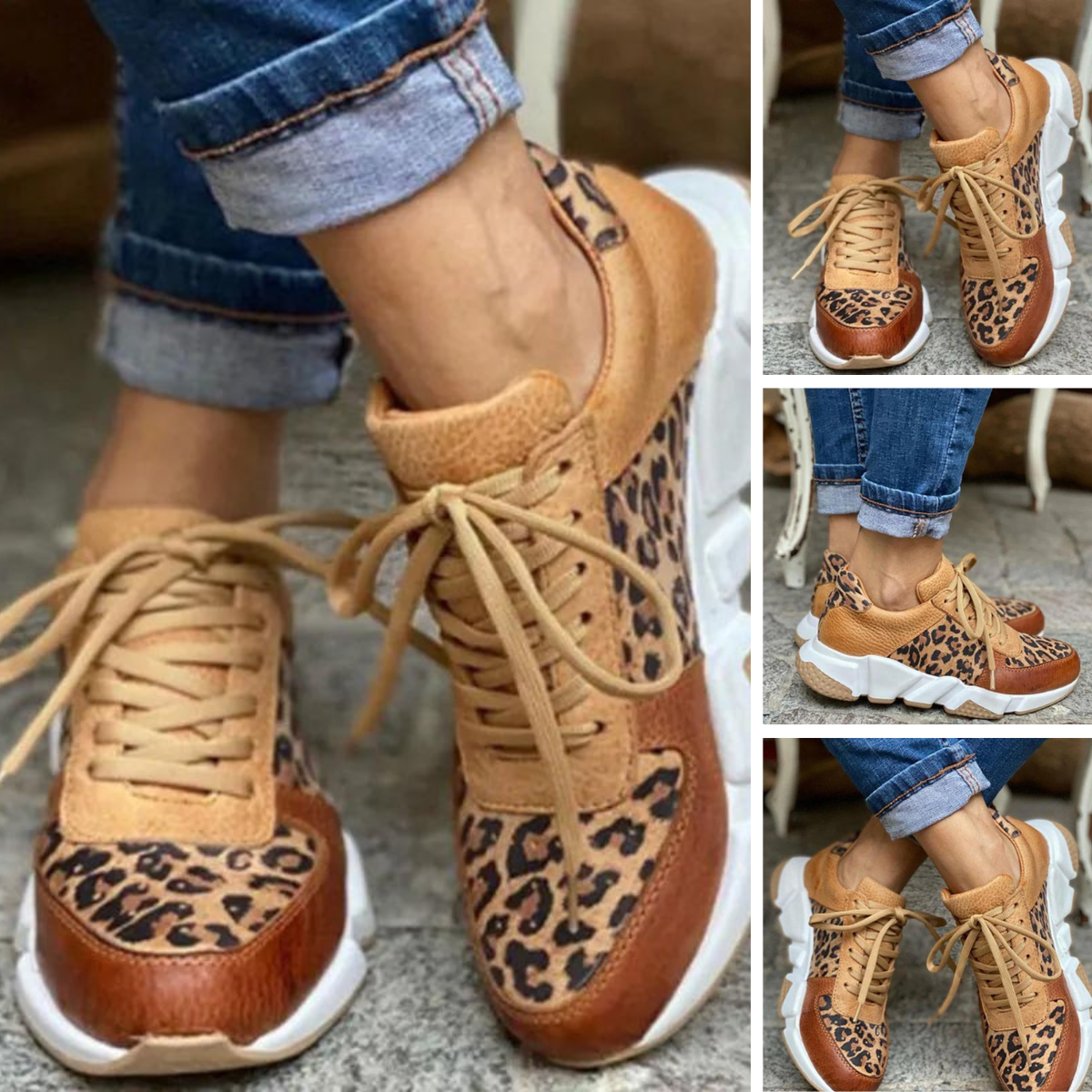 Sage Sneakers | Dames Sneakers met Luipaardprint en Dikke Zool