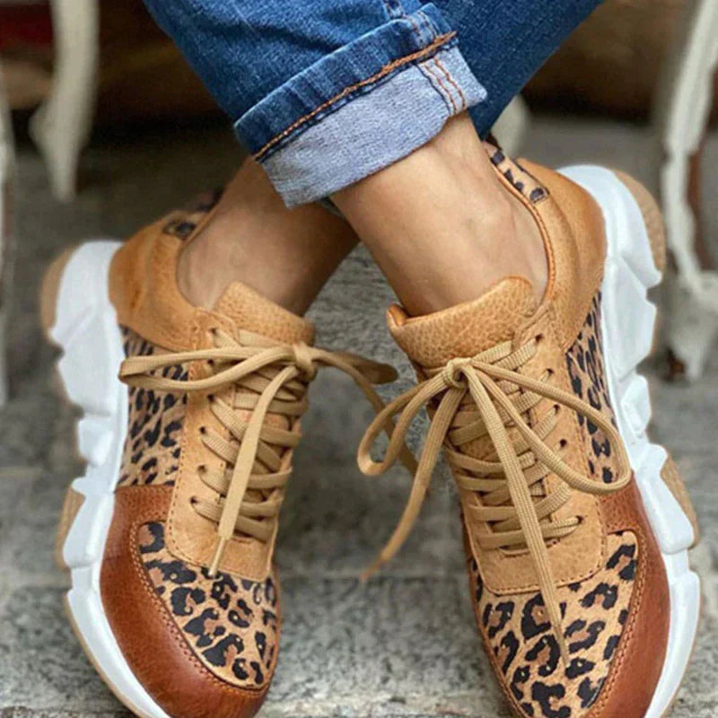 Sage Sneakers | Dames Sneakers met Luipaardprint en Dikke Zool