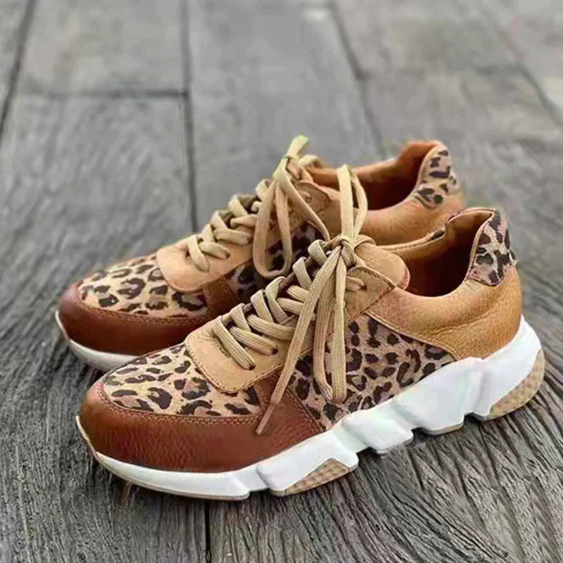 Sage Sneakers | Dames Sneakers met Luipaardprint en Dikke Zool
