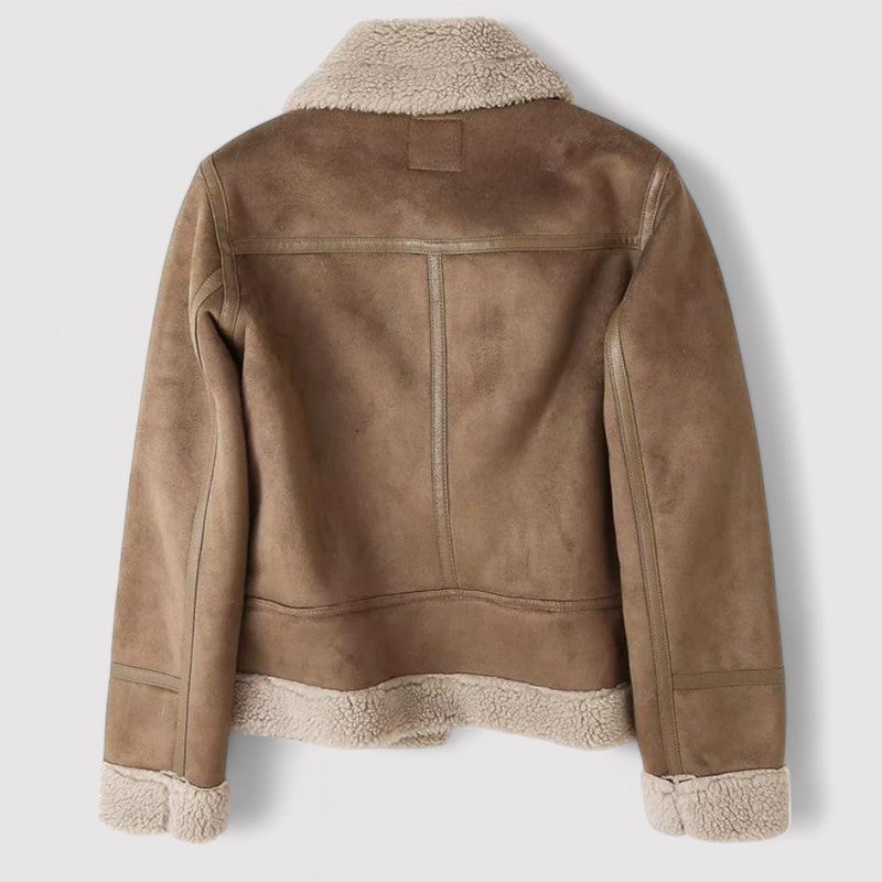 Amy | Leren Jas Suède Afwerking | Ultiem Comfort en Warmte met Sherpa Voering