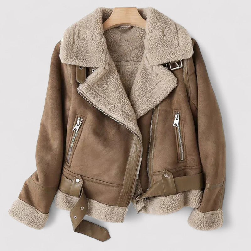 Amy | Leren Jas Suède Afwerking | Ultiem Comfort en Warmte met Sherpa Voering