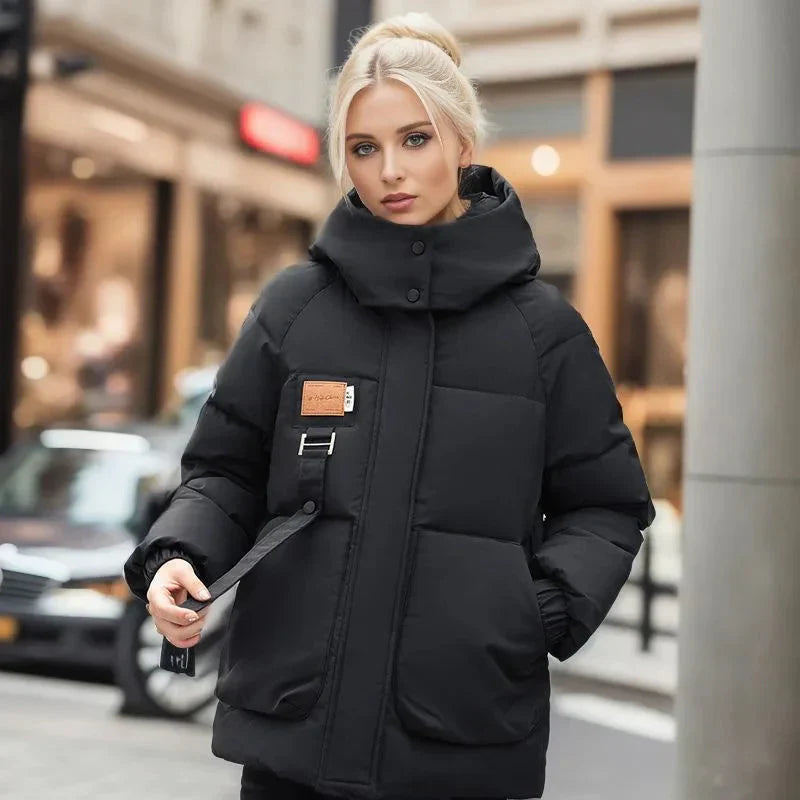 Outdoor Ventures Winterjas voor dames, lange warme gewatteerde jas, lichte parka, waterdicht, winterjas met capuchon, functionele jas, overgangsjas, XXL