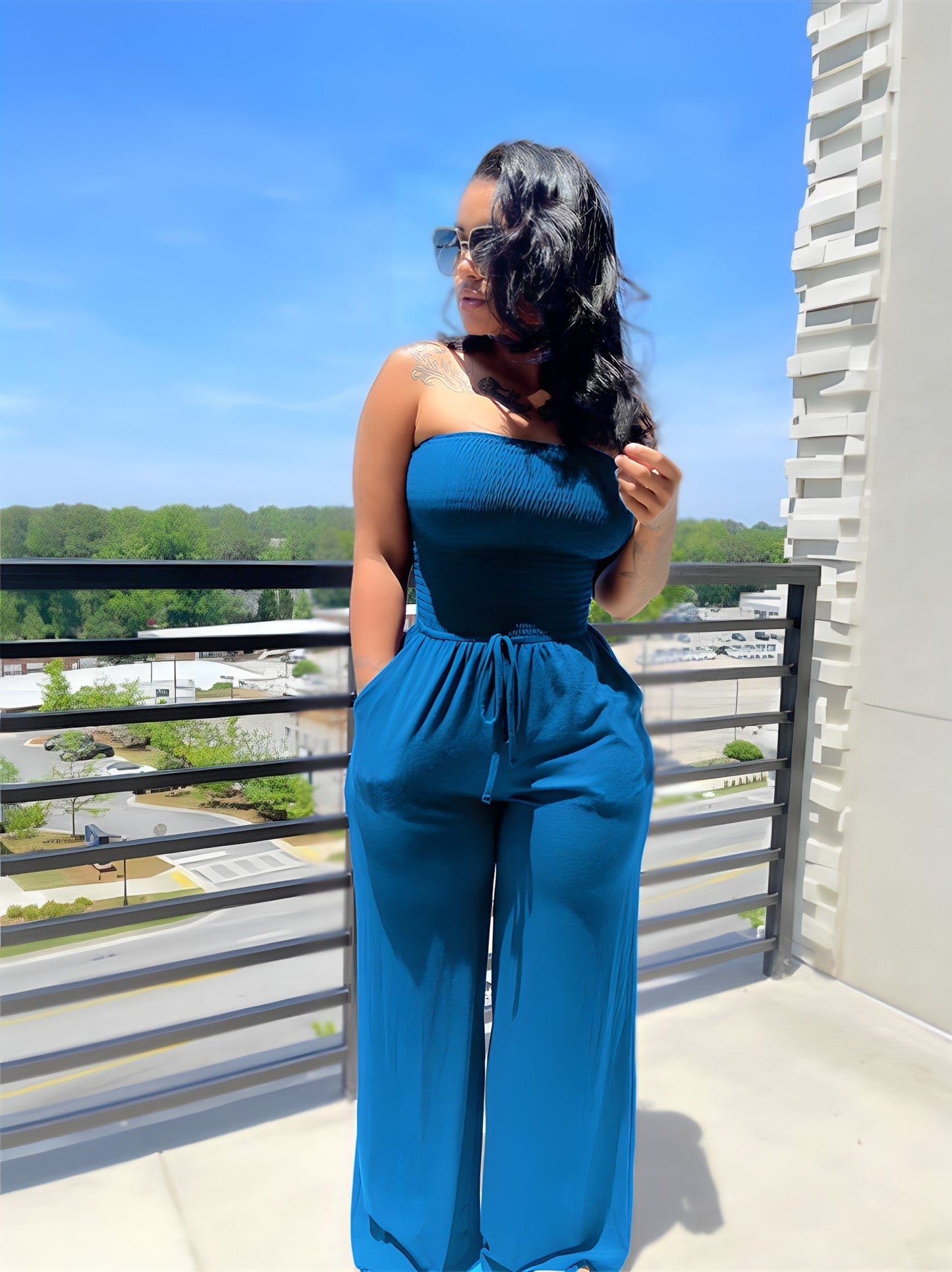 Alina Jumpsuit | Strapless Jumpsuit met Wijde Pijpen en Stretch Fit voor Zomerfeestjes