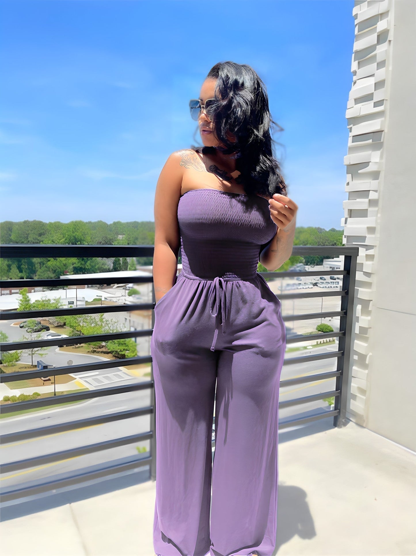 Alina Jumpsuit | Strapless Jumpsuit met Wijde Pijpen en Stretch Fit voor Zomerfeestjes