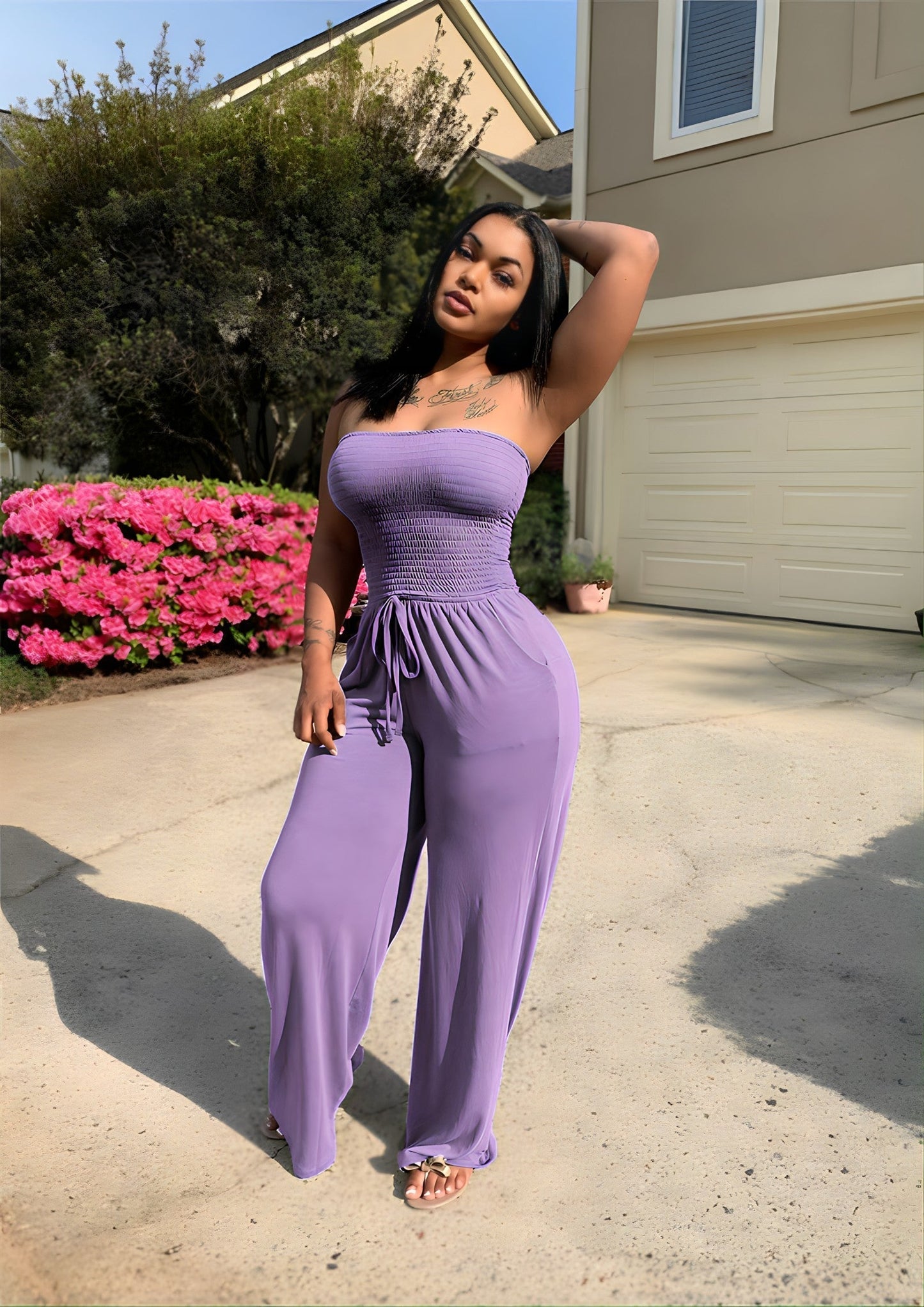 Alina Jumpsuit | Strapless Jumpsuit met Wijde Pijpen en Stretch Fit voor Zomerfeestjes