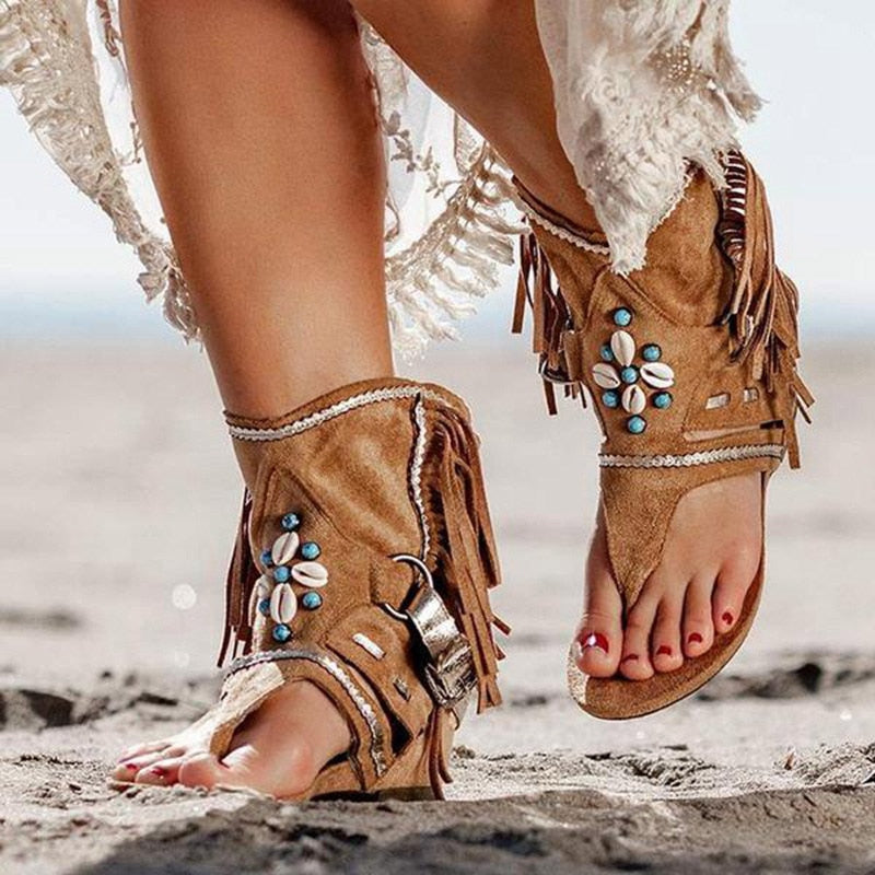 Elena Sandalen | Dames Vintage Sandalen met Franjes en Bohemian Uitstraling