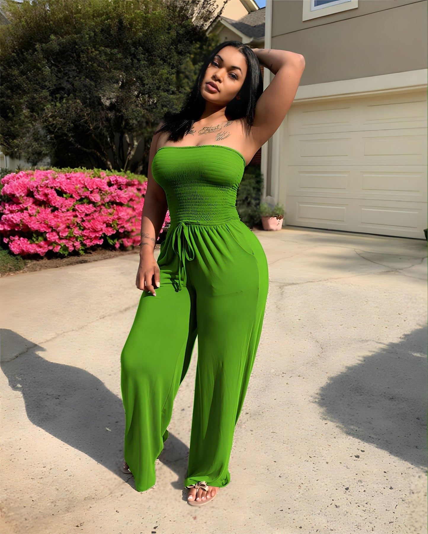 Alina Jumpsuit | Strapless Jumpsuit met Wijde Pijpen en Stretch Fit voor Zomerfeestjes