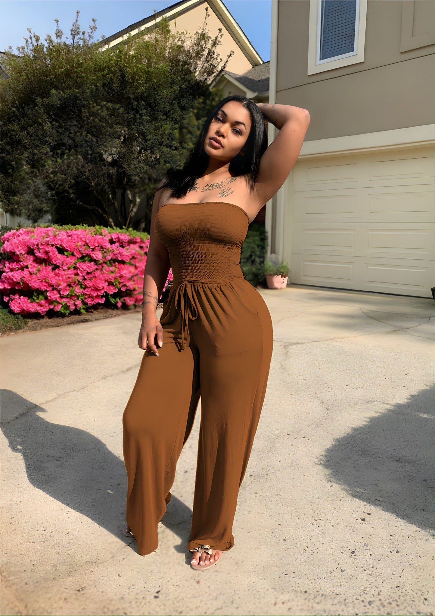 Alina Jumpsuit | Strapless Jumpsuit met Wijde Pijpen en Stretch Fit voor Zomerfeestjes