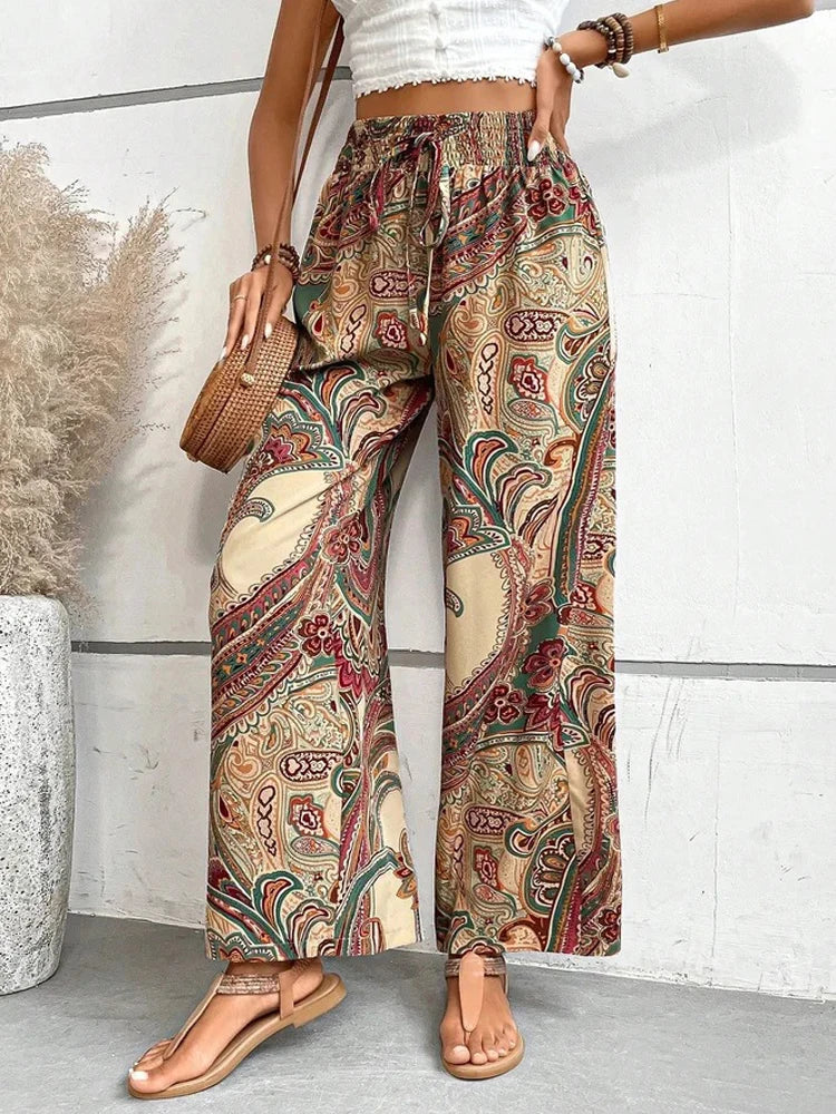 Adelle Broek | Boho Broek met Etnische Print en Wijde Pijpen