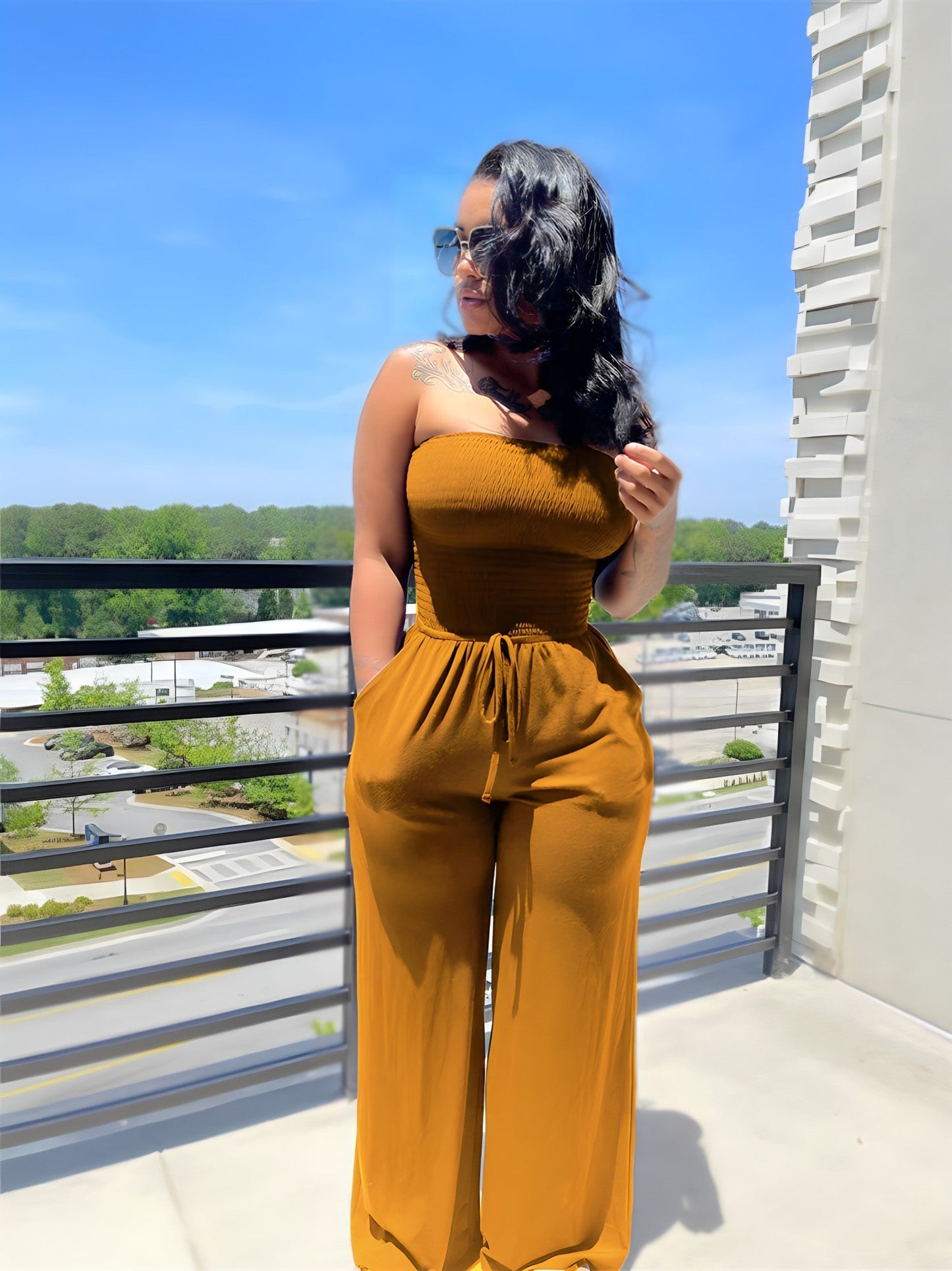 Alina Jumpsuit | Strapless Jumpsuit met Wijde Pijpen en Stretch Fit voor Zomerfeestjes