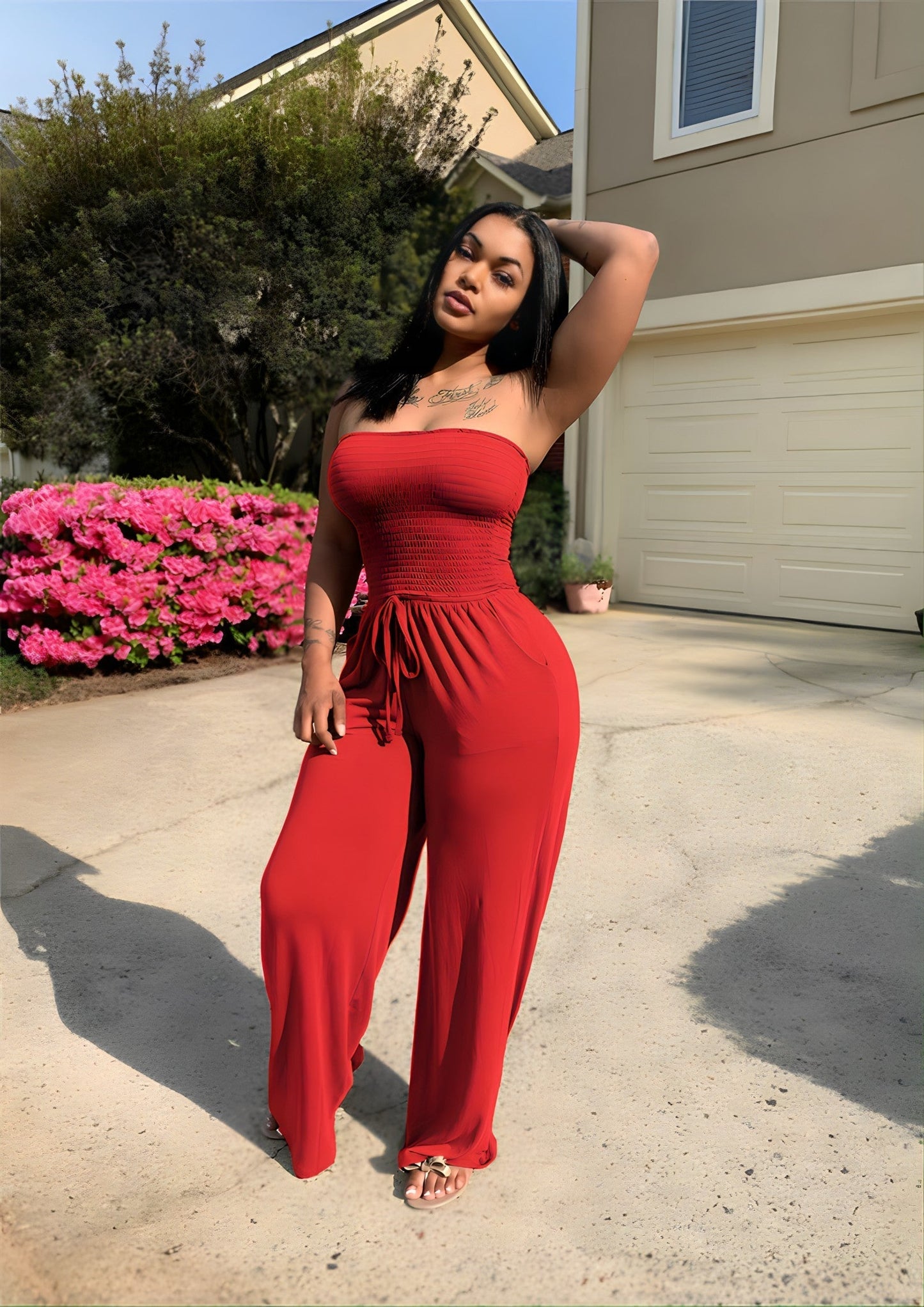 Alina Jumpsuit | Strapless Jumpsuit met Wijde Pijpen en Stretch Fit voor Zomerfeestjes