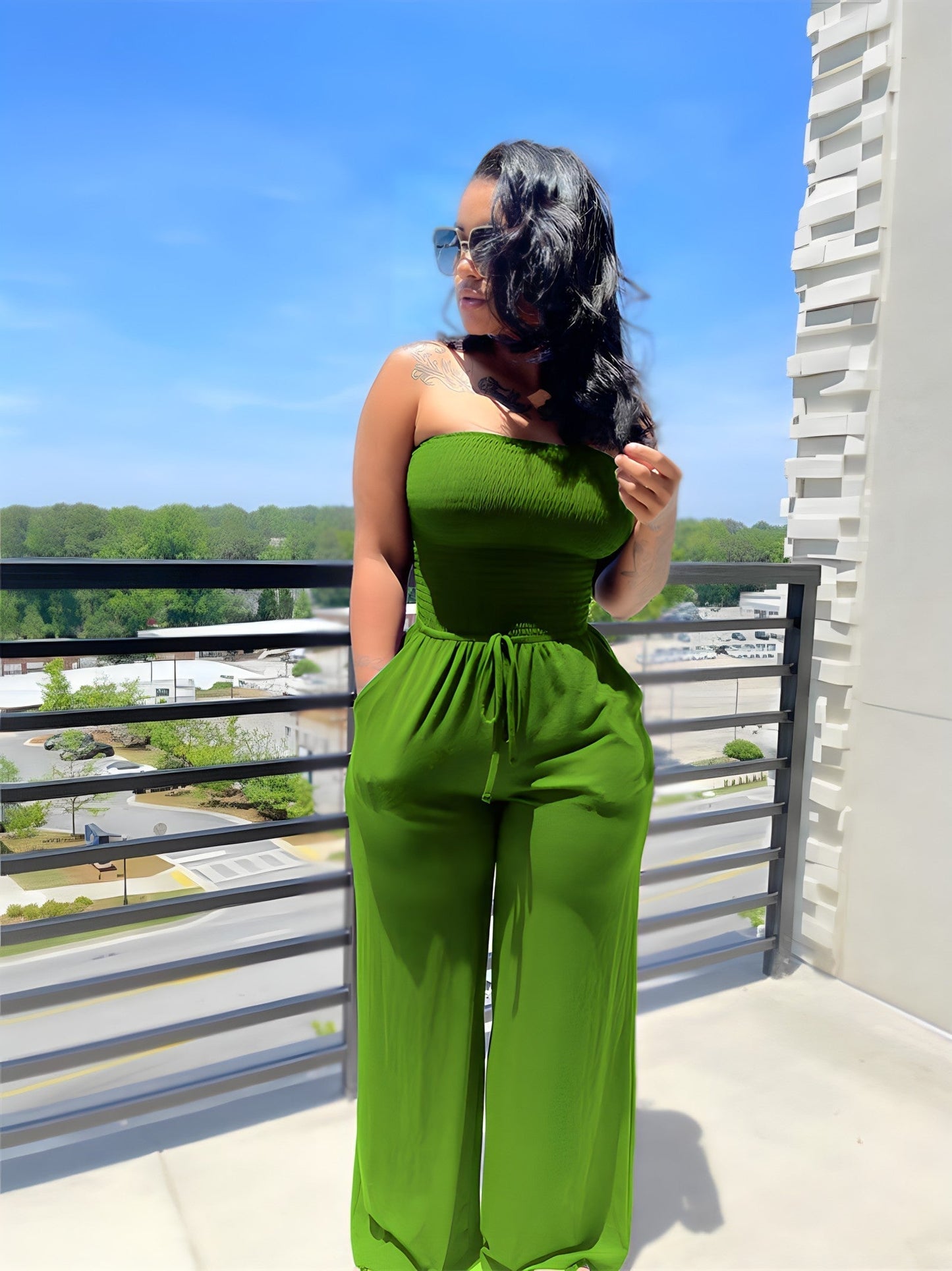 Alina Jumpsuit | Strapless Jumpsuit met Wijde Pijpen en Stretch Fit voor Zomerfeestjes