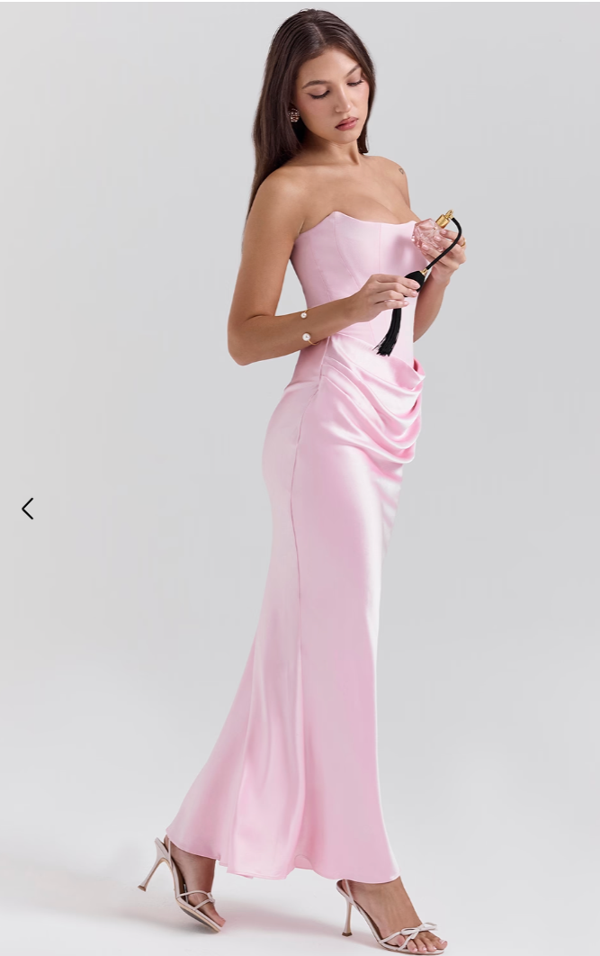 Viviana Dress | Strapless Corset Jurk van Satijn met Elegante Split