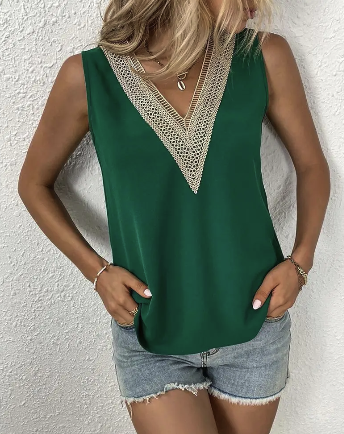 Adley Top | Vrouwelijke Mouwloze Top met V-hals en Losse Pasvorm