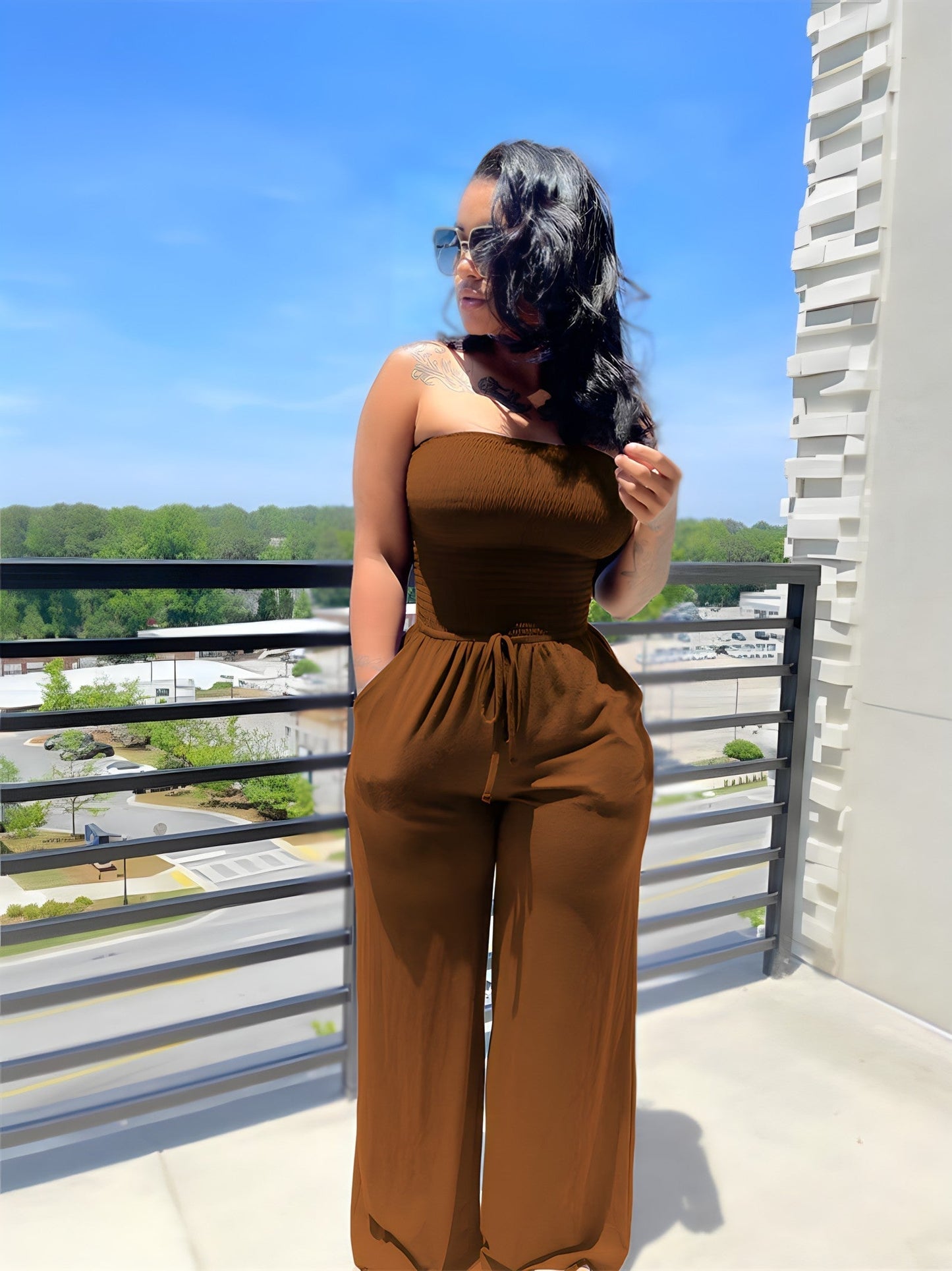 Alina Jumpsuit | Strapless Jumpsuit met Wijde Pijpen en Stretch Fit voor Zomerfeestjes