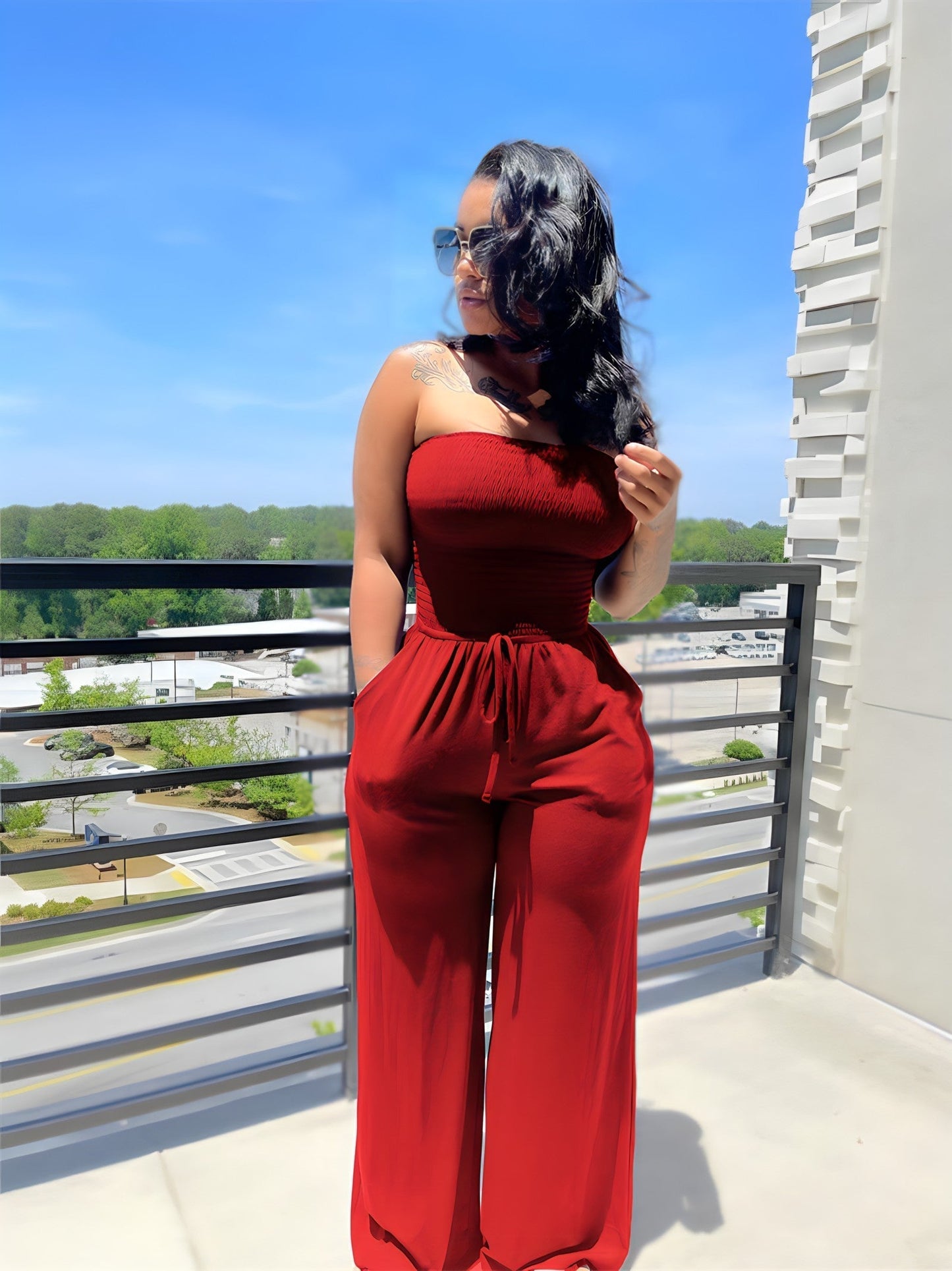 Alina Jumpsuit | Strapless Jumpsuit met Wijde Pijpen en Stretch Fit voor Zomerfeestjes