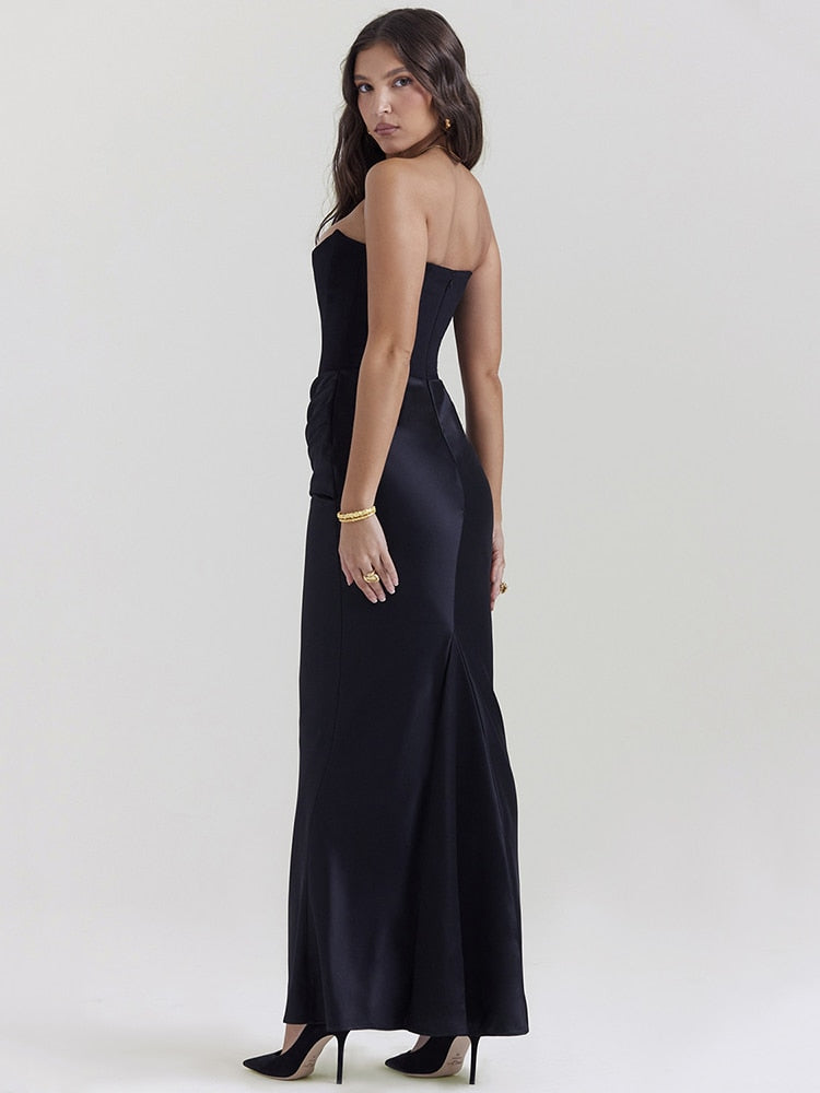 Viviana Dress | Strapless Corset Jurk van Satijn met Elegante Split