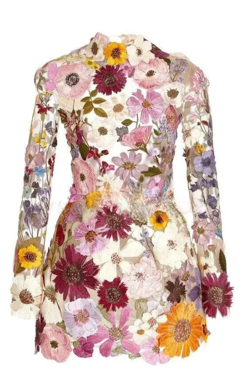 Fiorella Jurk | Bodycon Damesjurk met 3D Bloemenprint en Lange Mouwen
