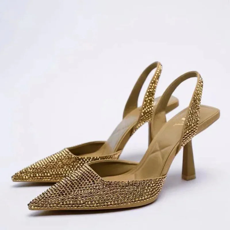 Valentina Hakken | Slingback Sandalen met Strassteentjes en Spitse Neus