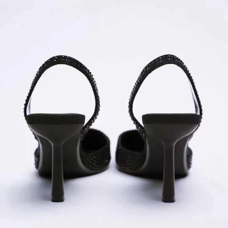 Valentina Hakken | Slingback Sandalen met Strassteentjes en Spitse Neus