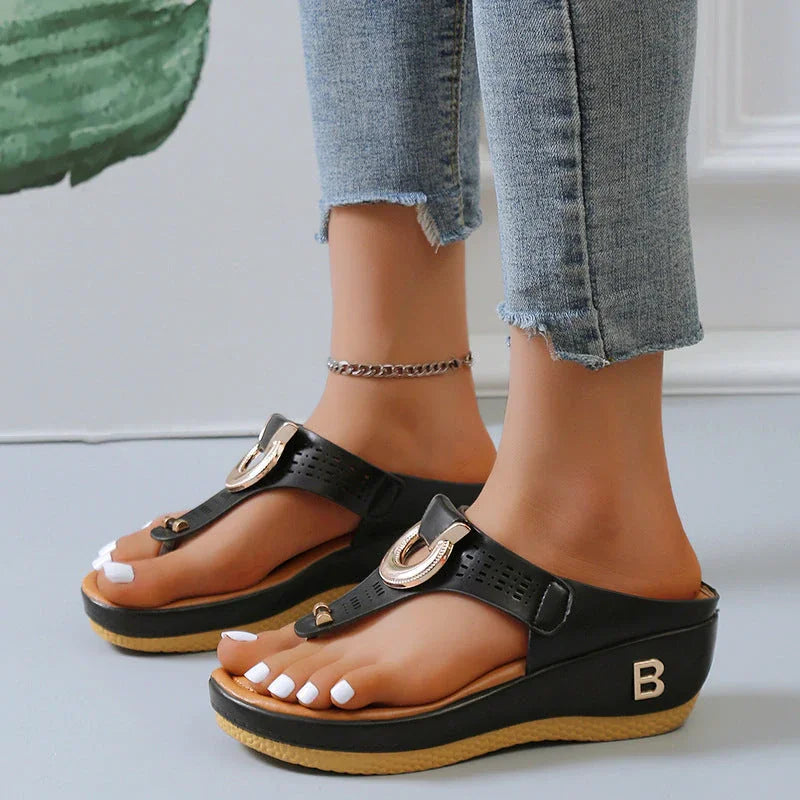 Adelaide Sandalen | Leren Wedge Sandalen met Geheugenschuim en Schokabsorberende Zool