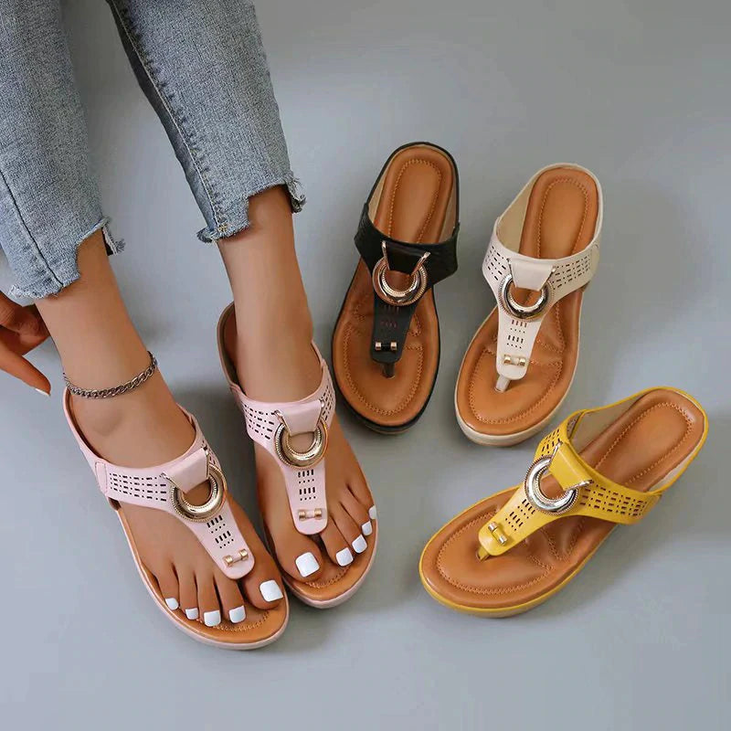 Adelaide Sandalen | Leren Wedge Sandalen met Geheugenschuim en Schokabsorberende Zool