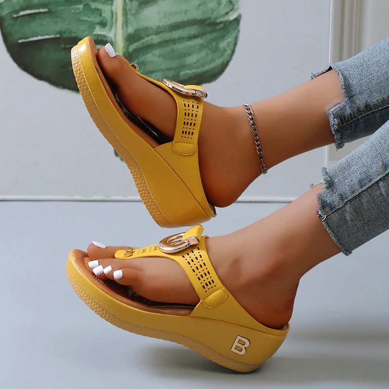 Adelaide Sandalen | Leren Wedge Sandalen met Geheugenschuim en Schokabsorberende Zool