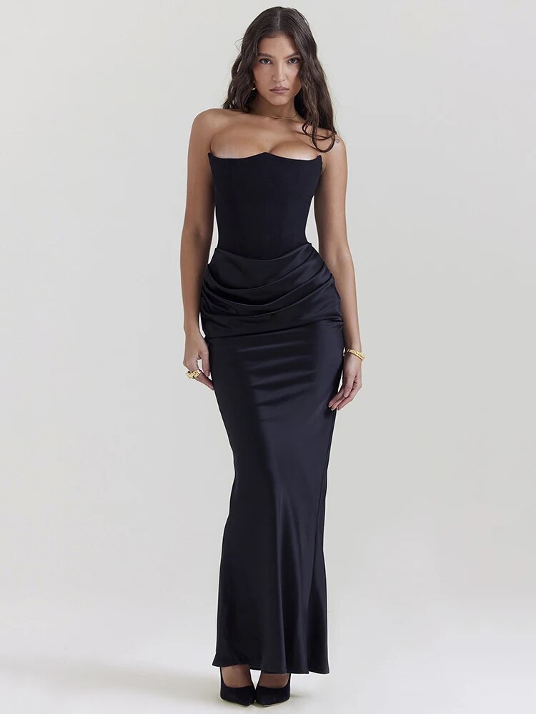 Viviana Dress | Strapless Corset Jurk van Satijn met Elegante Split