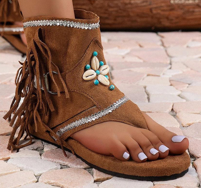 Elena Sandalen | Dames Vintage Sandalen met Franjes en Bohemian Uitstraling