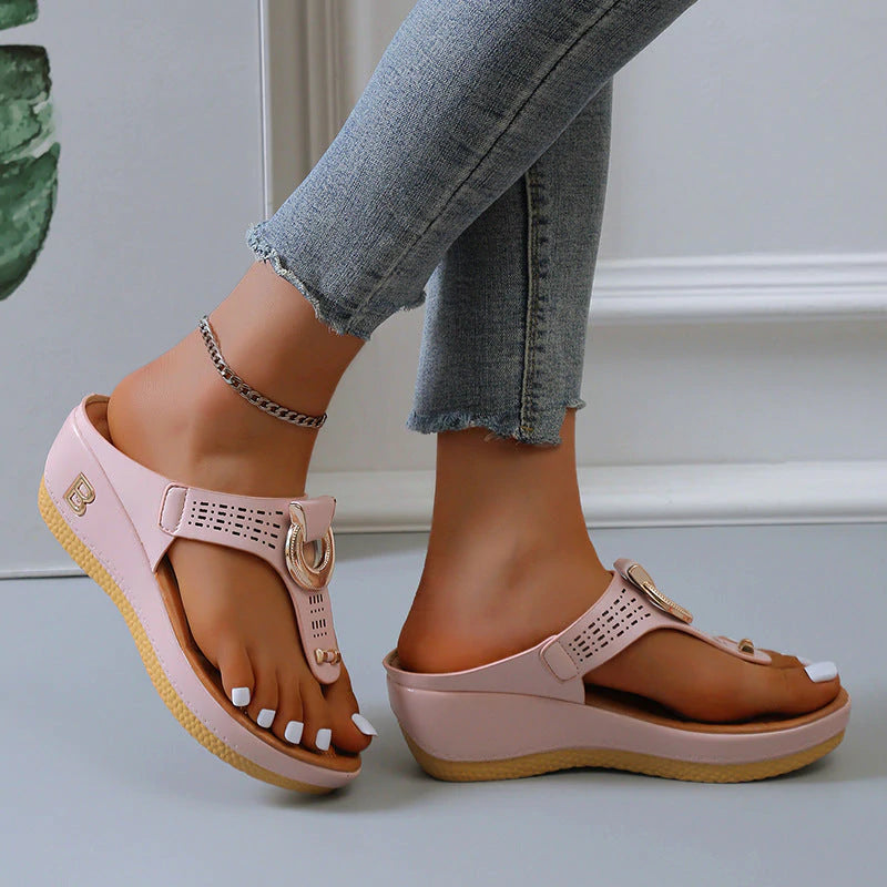 Adelaide Sandalen | Leren Wedge Sandalen met Geheugenschuim en Schokabsorberende Zool