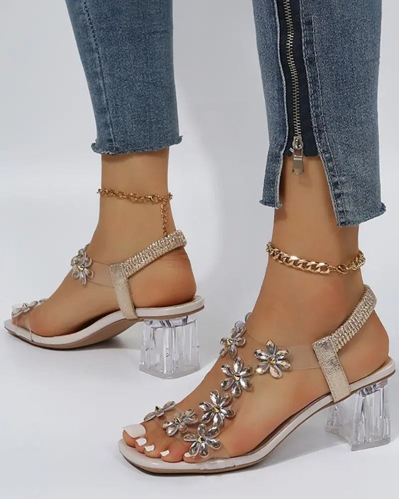 Celina Sandalen | Dameshakken met Strass, Peep Toe en Verstelbare Bandjes