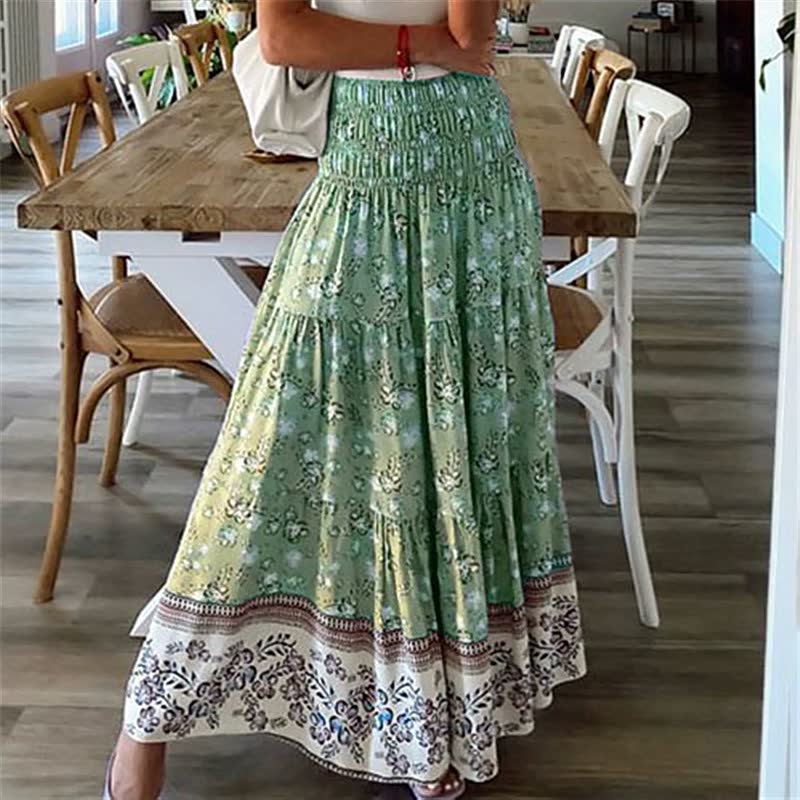 Chiara Rok | Bohemian Maxi Rok met Uniek Bloemendesign en Elastische Taille