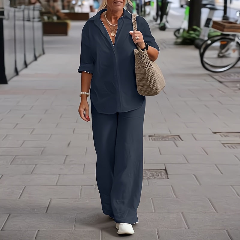 Aerielle Set | Comfortabele Damesset met Losvallende Broek en Overhemd van Luchtige Stof