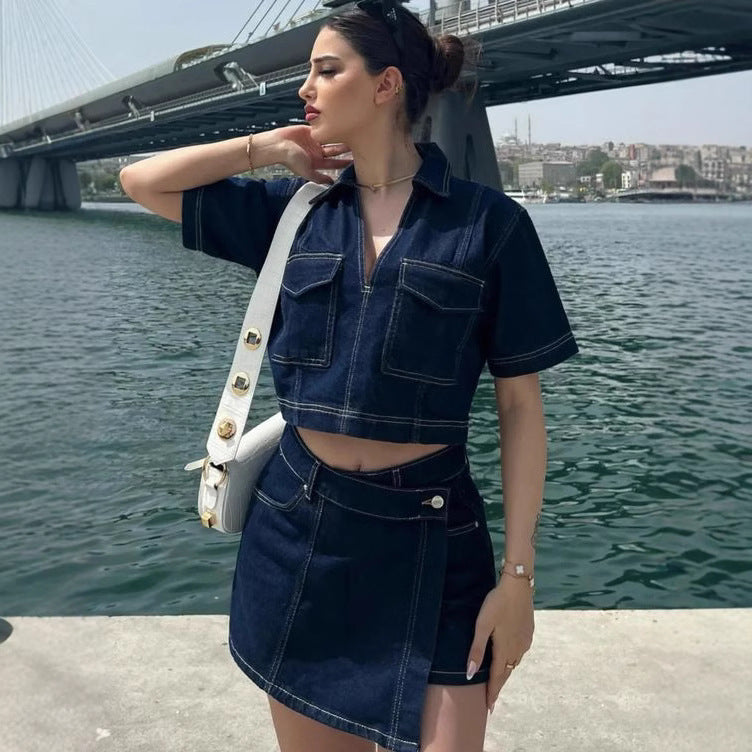 Denim co-ord set dames met rokje en top, matching set zomer - Chiara Venti