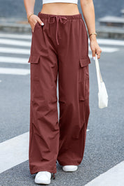 Raffaella Cargo Broek | Wijde Cargobroek met Trekkoord en Stevige Zakken in Effen Rood