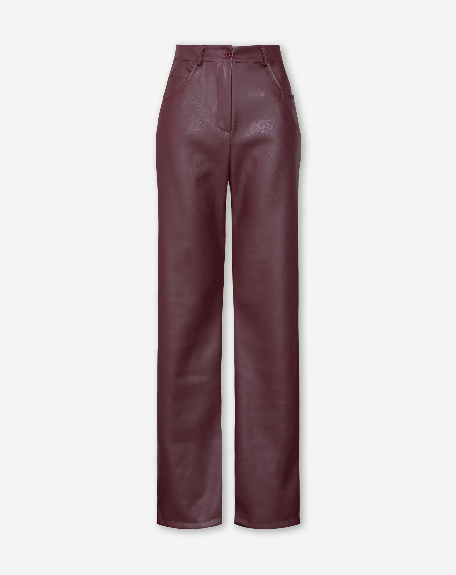 Giulia petite leren broek dames – straight leg PU pants in bordeaux rood